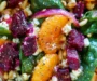 Beet Salad with Spinach, Mandarin Oranges, Red Onion, Pine Nuts, and Feta Cheese