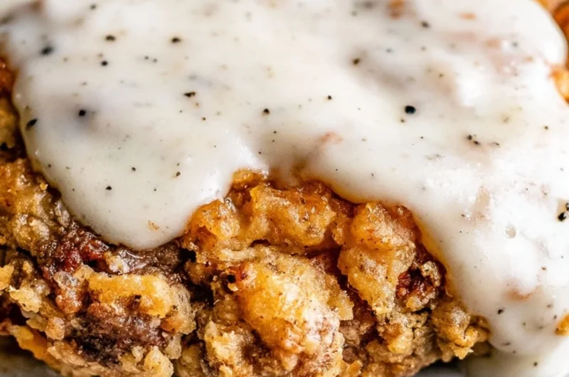 Delicious chicken fried steak served with creamy gravy and side dishes.