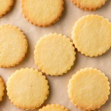 Plate of classic shortbread cookies served with coffee and tea