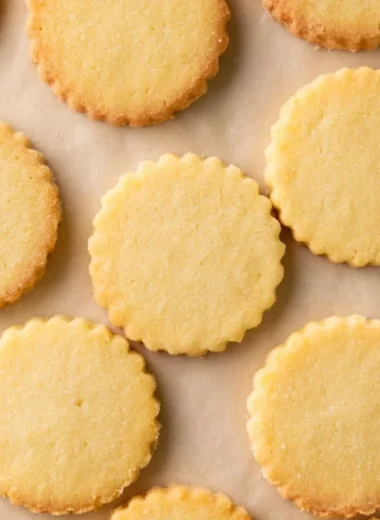 Plate of classic shortbread cookies served with coffee and tea
