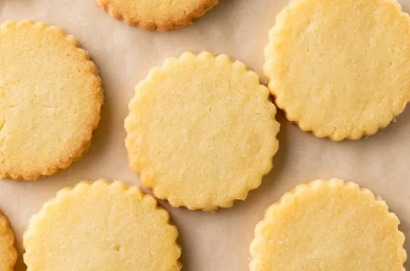 Plate of classic shortbread cookies served with coffee and tea
