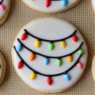 Cozy Christmas Lights decorated royal icing sugar cookies