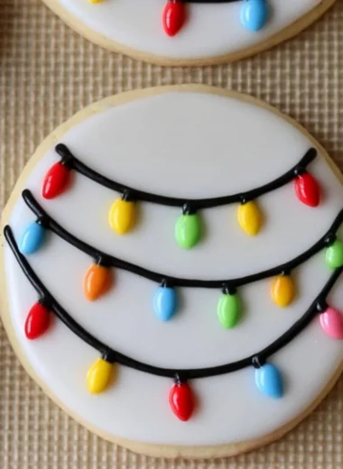 Cozy Christmas Lights decorated royal icing sugar cookies