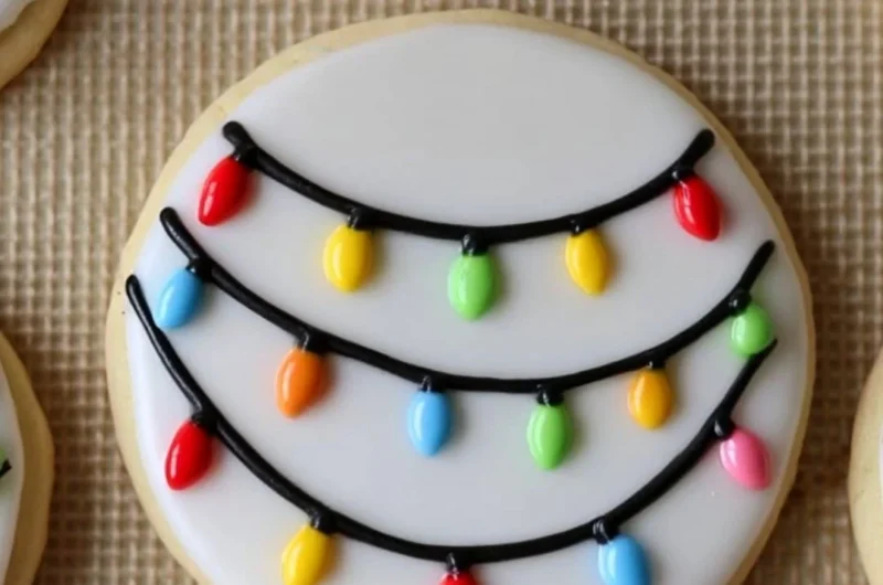 Cozy Christmas Lights decorated royal icing sugar cookies