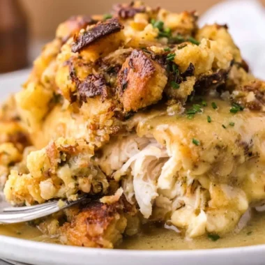 Crockpot Chicken and Stuffing recipe served in a bowl