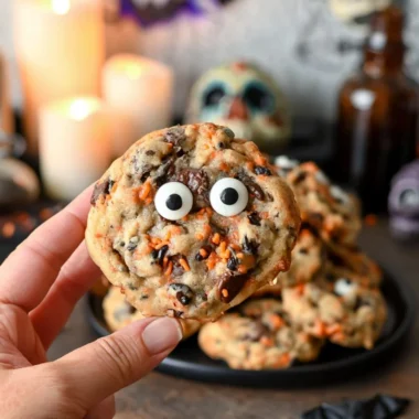 Halloween chocolate chip cookies decorated for Halloween
