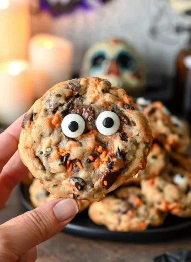 Halloween chocolate chip cookies decorated for Halloween