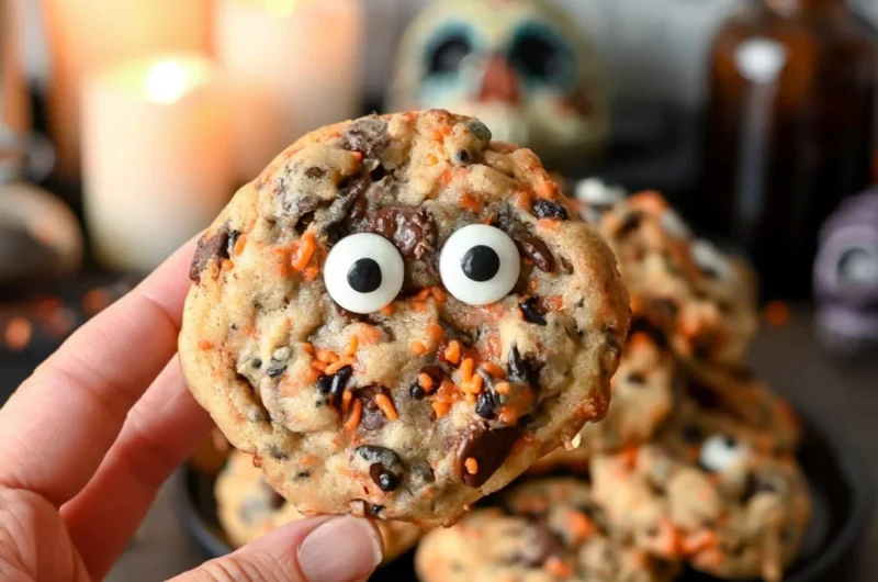 Halloween chocolate chip cookies decorated for Halloween