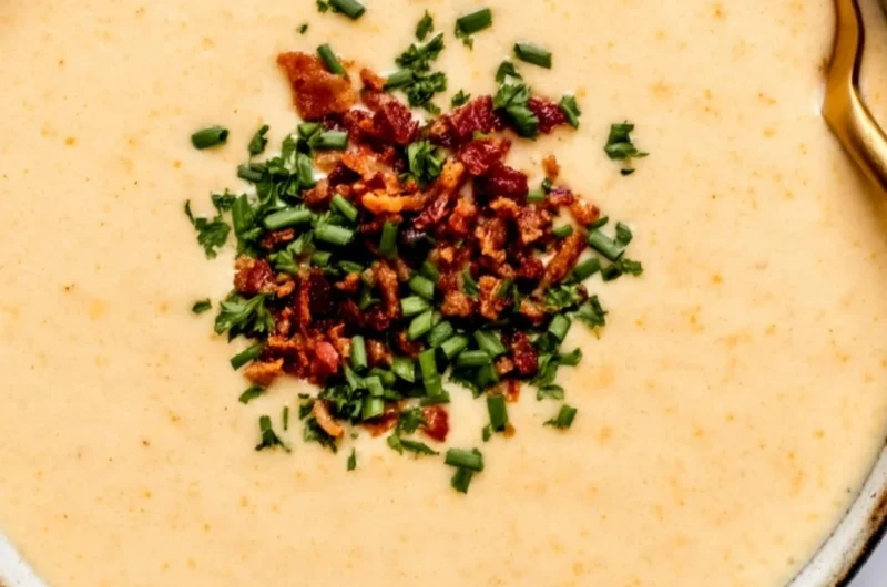 High-protein cream of protein soup in a bowl with herbs and spices