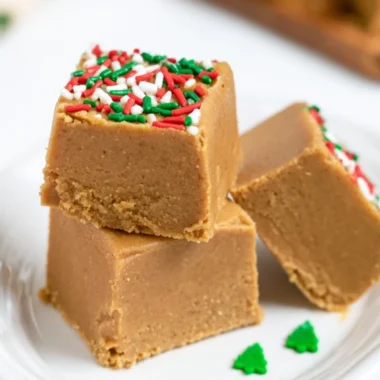 Delicious warm gingerbread fudge topped with festive decorations.