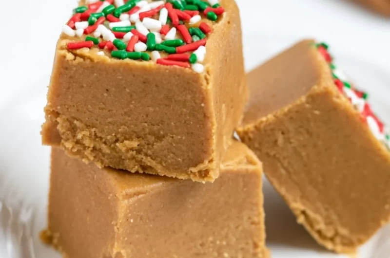 Delicious warm gingerbread fudge topped with festive decorations.