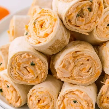 Delicious Buffalo Chicken Pinwheels served as a party appetizer