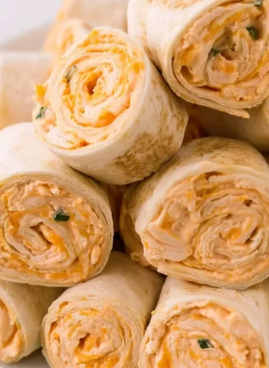 Delicious Buffalo Chicken Pinwheels served as a party appetizer