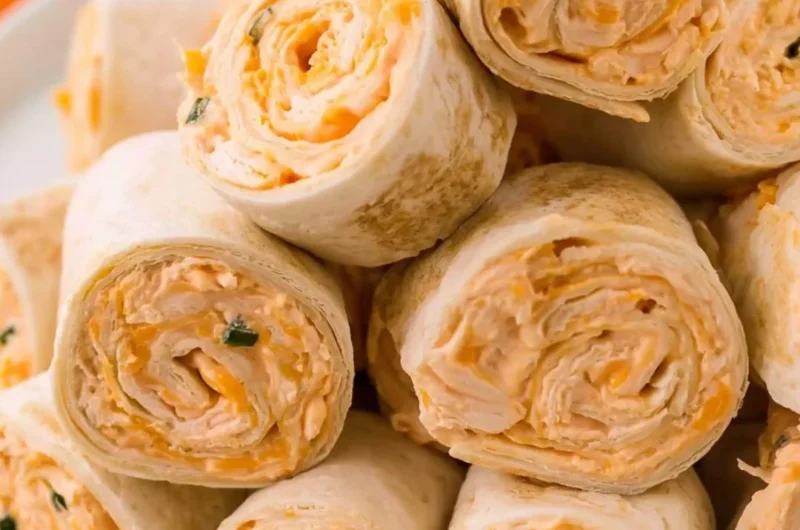 Delicious Buffalo Chicken Pinwheels served as a party appetizer