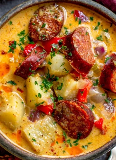 Bowl of hearty Cajun Potato Soup garnished with green onions