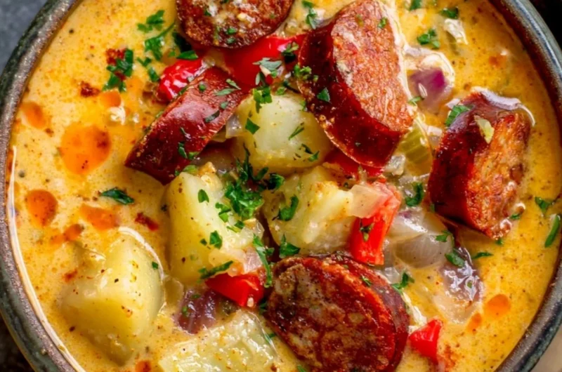 Bowl of hearty Cajun Potato Soup garnished with green onions