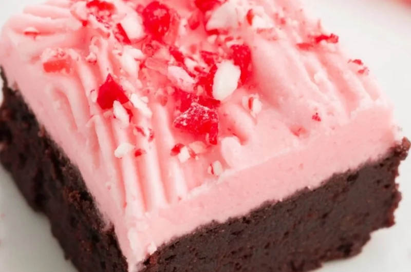 Delicious candy cane brownies topped with festive crushed peppermint.