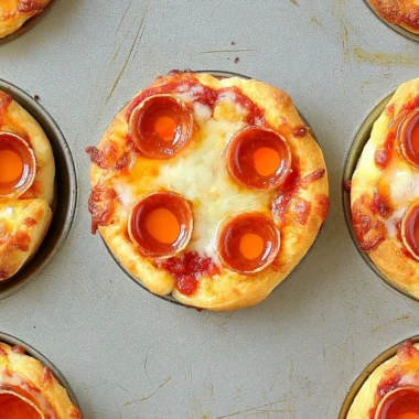 Delicious deep dish mini pizzas served on a rustic wooden table.