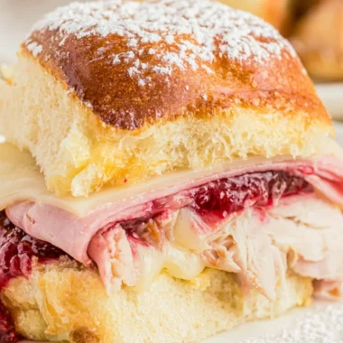 Easy Cheesy Monte Cristo Sliders served on a platter