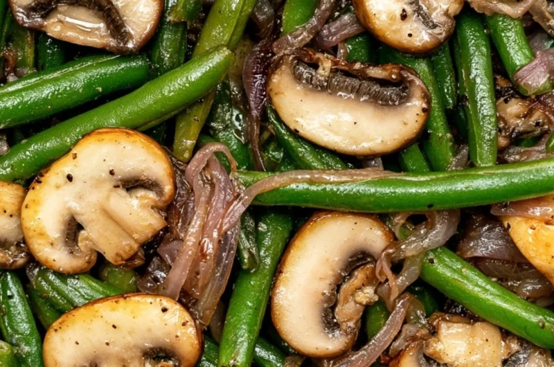 Fresh green beans sautéed with mushrooms for a delicious side dish