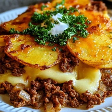 Healthy loaded beef and potato bake for a family dinner