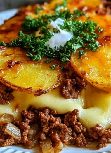 Healthy loaded beef and potato bake for a family dinner