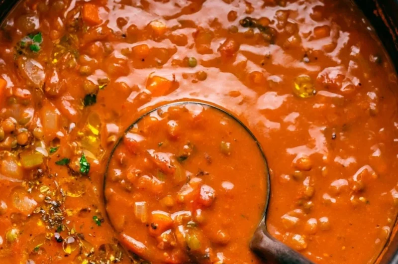 Bowl of Mediterranean Lentil Soup with fresh herbs and spices