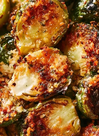 Delicious roasted Brussels sprouts topped with Parmesan cheese