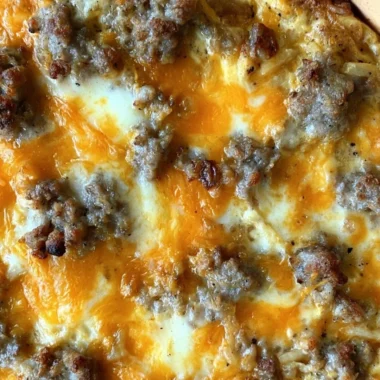 Sausage Hashbrown Breakfast Casserole served in a baking dish