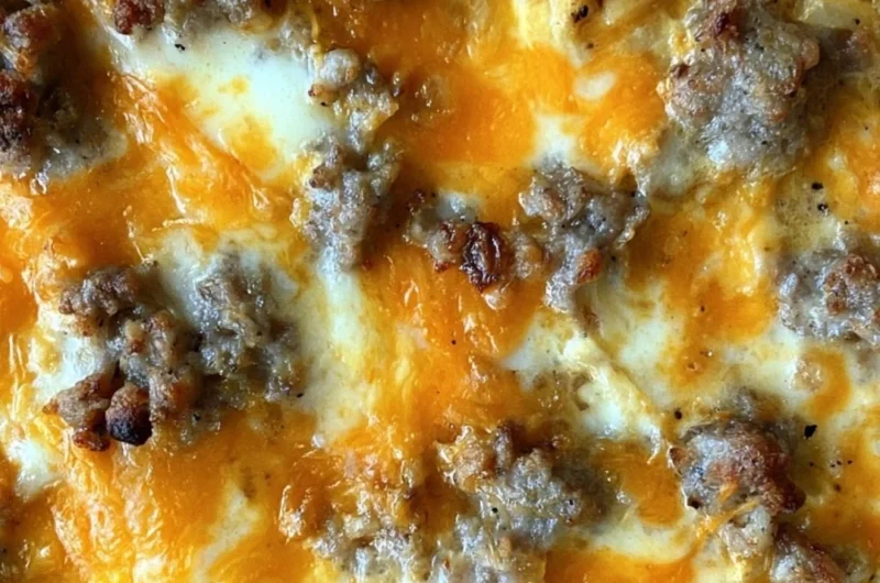 Sausage Hashbrown Breakfast Casserole served in a baking dish