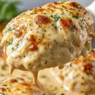 Delicious smothered sour cream chicken served with herbs and spices.