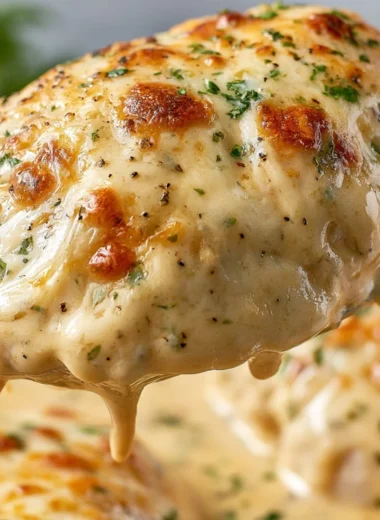 Delicious smothered sour cream chicken served with herbs and spices.