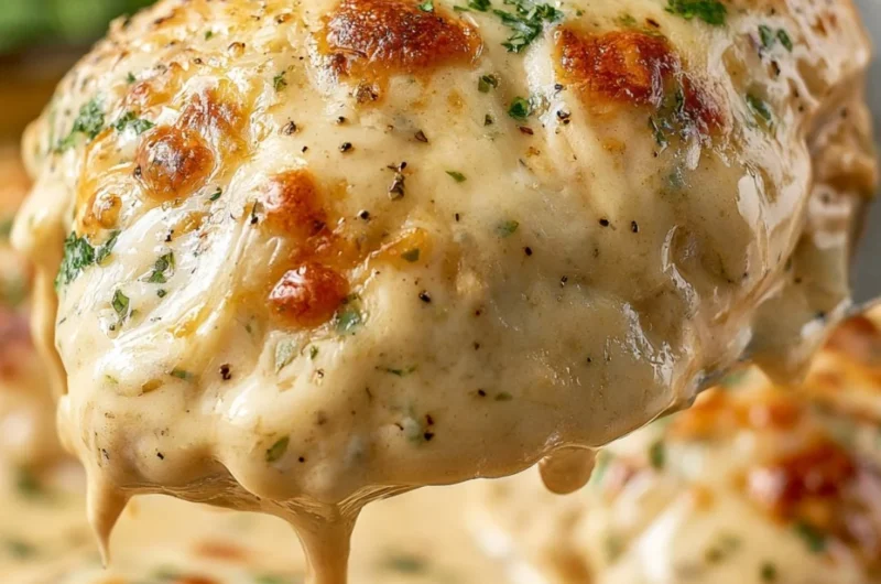 Delicious smothered sour cream chicken served with herbs and spices.