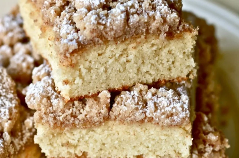 Delicious slice of New York Crumb Cake with a buttery crumble topping