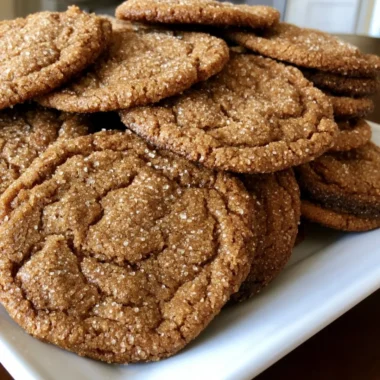 Plate of old-fashioned molasses sugar cookies with a warm, chewy texture