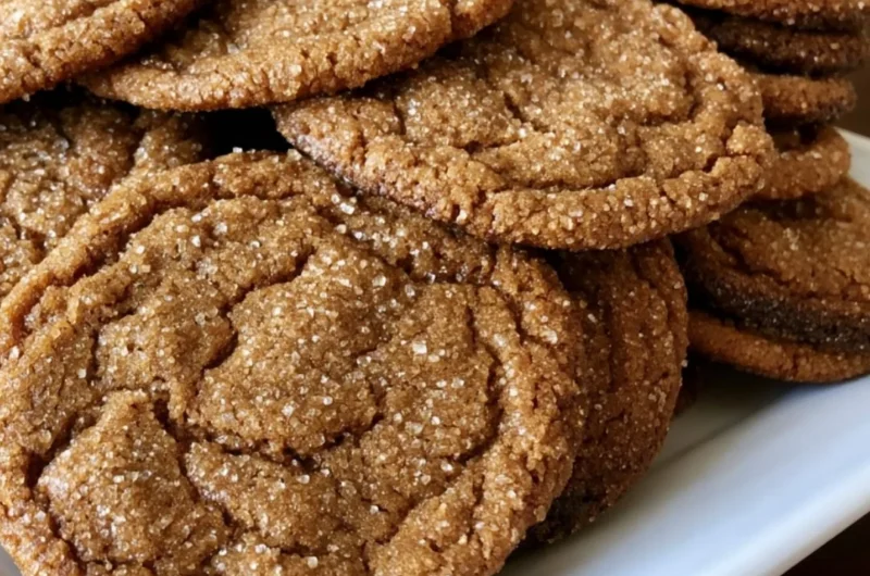 Plate of old-fashioned molasses sugar cookies with a warm, chewy texture